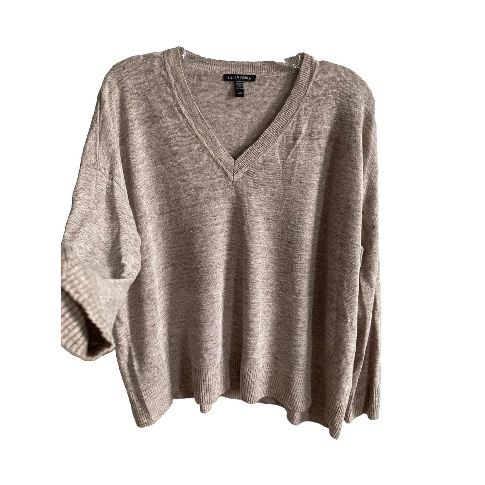 Eileen Fisher M Organic Linen Oatmeal Hamptons Aesthetic Quiet Luxury Sweater